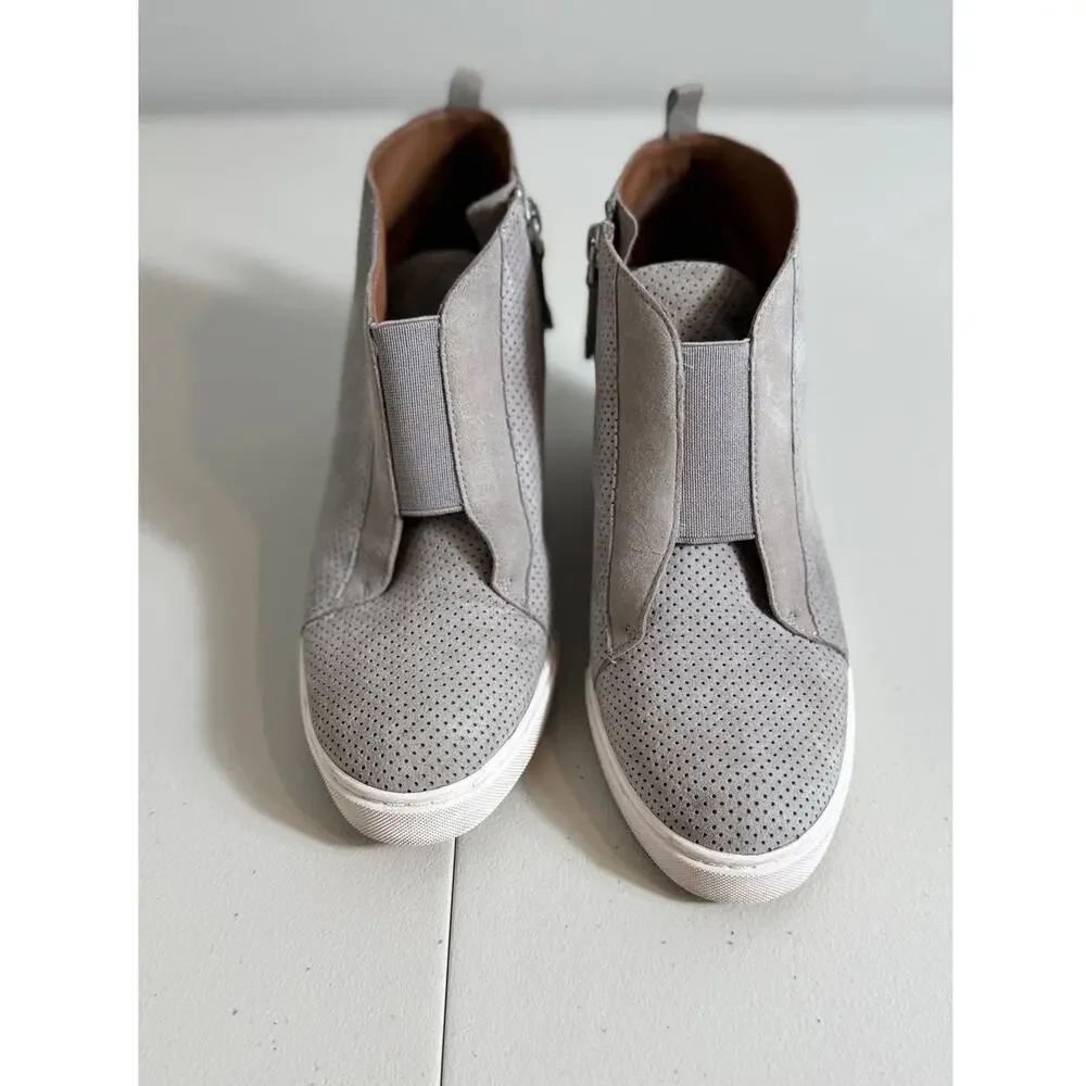Linea Paolo sneaker suede gray open weave wedge  bootie zip ankle Sz 6M